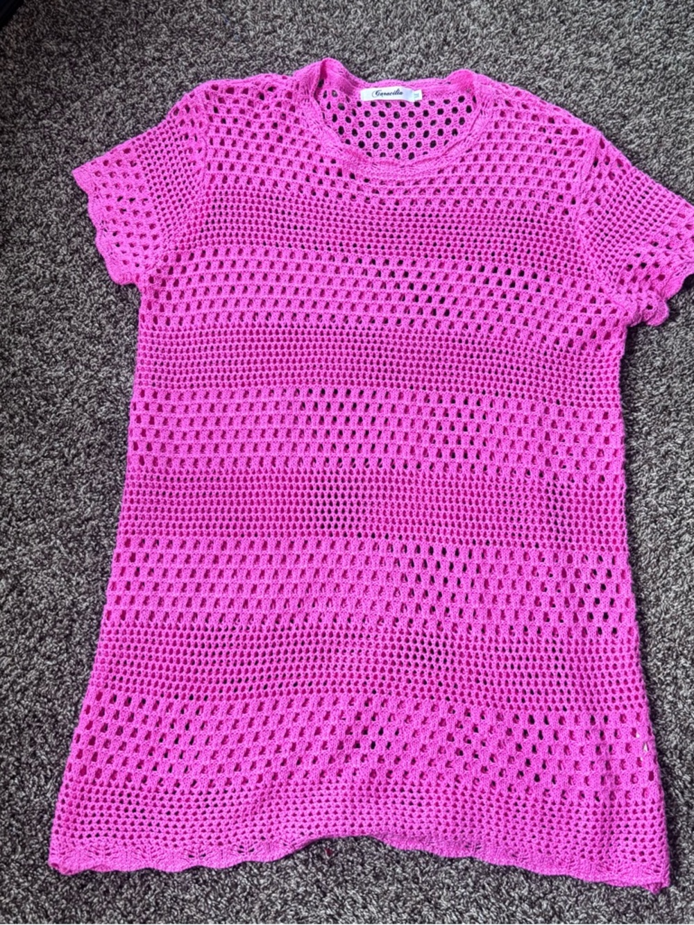 Boho Hot Pink Crochet Short Sleeve Tunic
